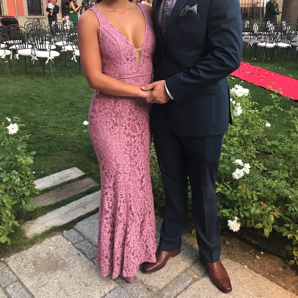 Elegant Lavender Lace Gown